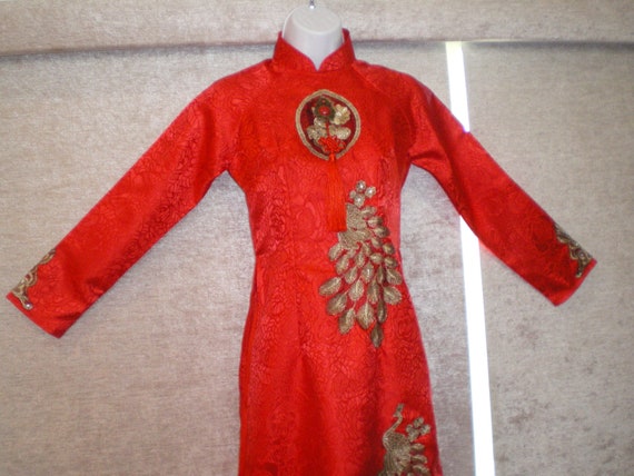 Stunning Vintage Thailand Red Silk/Silk Brocade W… - image 2