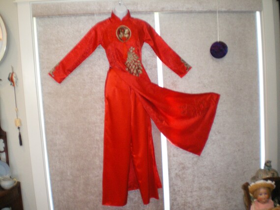 Stunning Vintage Thailand Red Silk/Silk Brocade W… - image 6