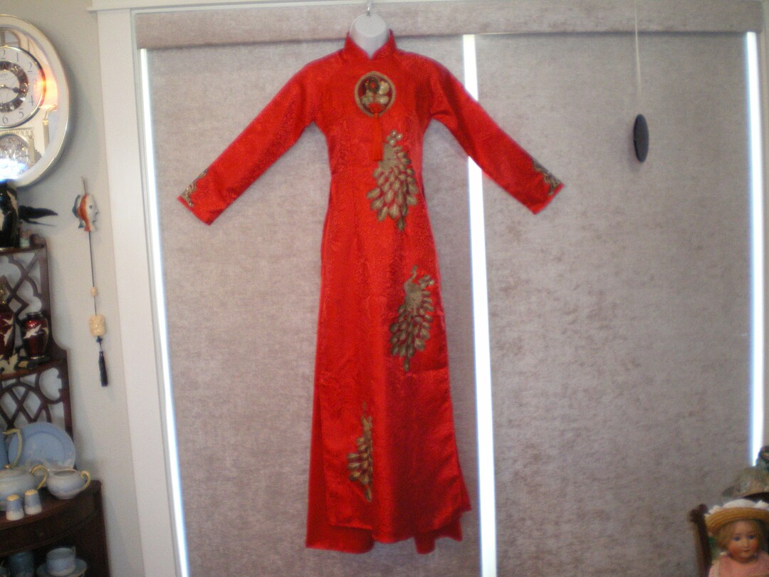 Stunning Vintage Thailand Red Silk/silk Brocade Wedding Dress Pants