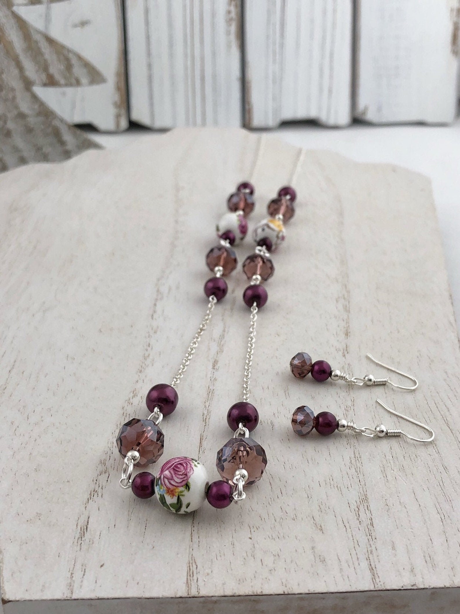 Burgundy necklace and earring set Etsy