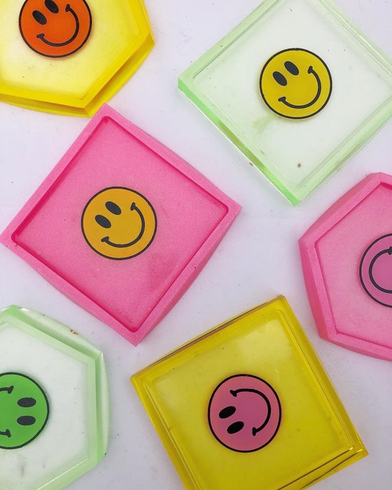 Square Smiley Face Coasters Etsy UK