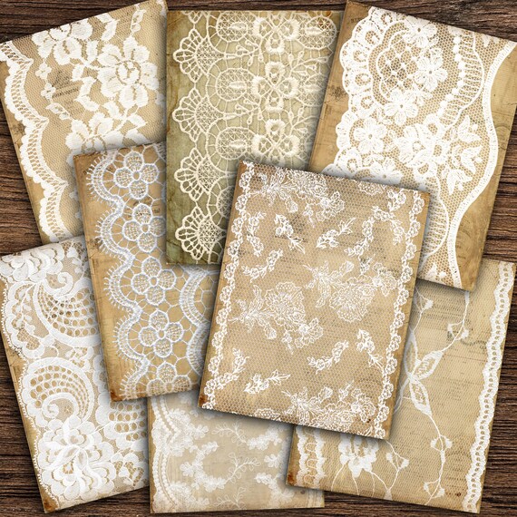 Journal Pages Linen and Lace Printable Lace Digital Paper Etsy Canada