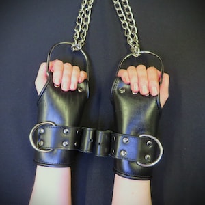 Handmade Padded Black Leather Suspension Cuffs with D-Rings