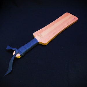 Handmade spanking paddle wood and gray leather, Bondage and punishment fetish paddle, Natural Wooden tawse, Bedroom adult sex toy mature