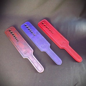 Set of 3 Handcrafted Leather Spanking Paddles, Blue Red Brown leather paddles, Sensual Discipline, Crafted to Perfection, Submissive Mature