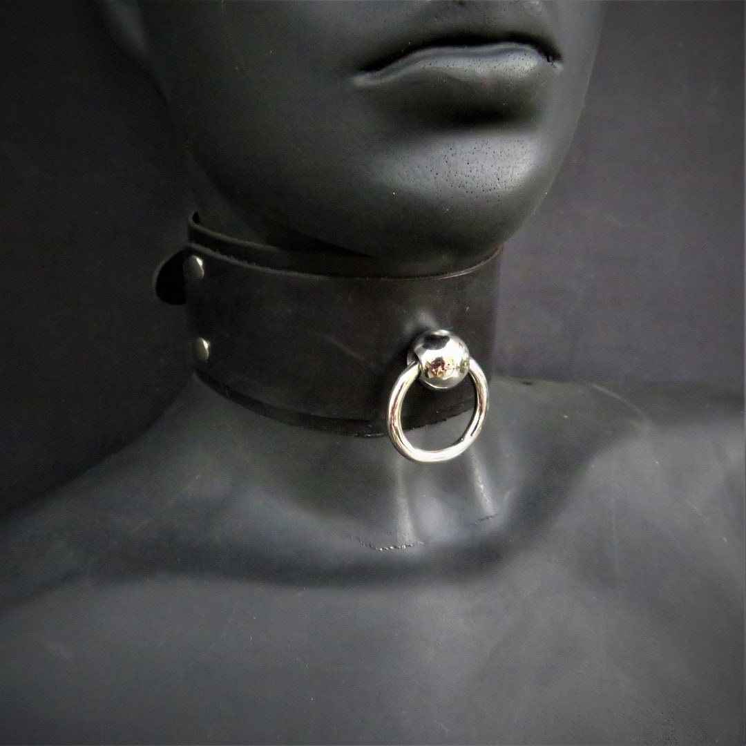 Handmade Black Leather Collar With Ring, Leather BDSM Kitten Cat