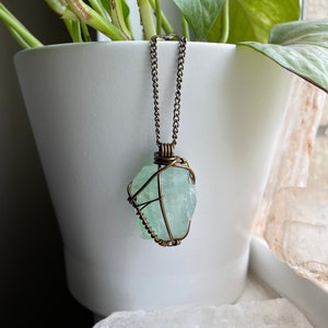 Raw Green Calcite in Antique Brass