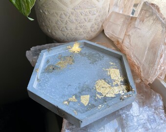 Concrete Trinket Dish with Gold Accents