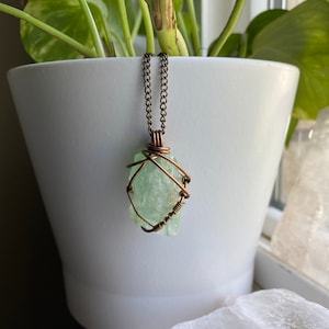 Raw Green Calcite in Antique Brass