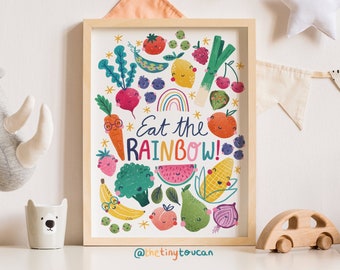 SÜßES KINDERZIMMER KUNST A4/A3 - Eat the Rainbow- Obst und Gemüse- Lehrkunst-Kunstdruck- Kinderzimmer Wandkunst- Inneneinrichtung