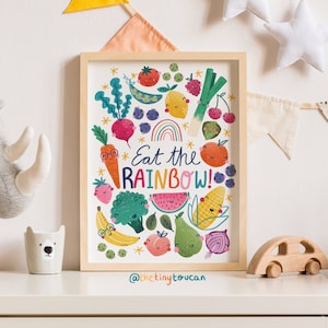 CUTE NURSERY ART A4/A3 Mangez larc-en-ciel Fruits et légumes Art éducatif Impression dart éducatif Art mural de pépinière Décoration intérieure image 1