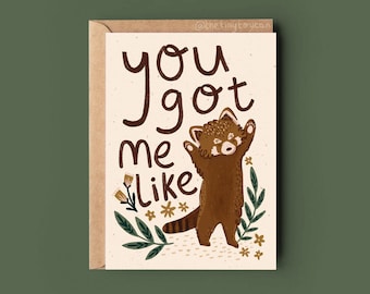 Red Panda Valentine Card- Cute Funny valentines card- Matte extra thick recycled card - Blank Inside