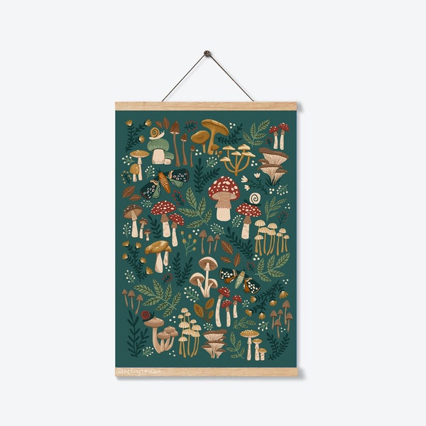 Cosy Mushroom Art Print- Woodland, Earthy, Warm, A5, A4, A3- Interior Decor- Plastic free, sustainable gift- cottagecore. Frame Not Included