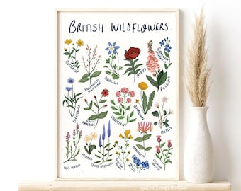 BRITISH WILDFLOWERS PRINT - Fine Art Print, boho-interieurs, botanische print, Cottage Core Decor, duurzaam, weidebloemen, mooie muurkunst