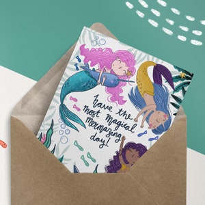 CARTE D’ANNIVERSAIRE SIRÈNE - A6 Carte magique mermazing, carte recyclée extra épaisse mate - Vierge à l’intérieur