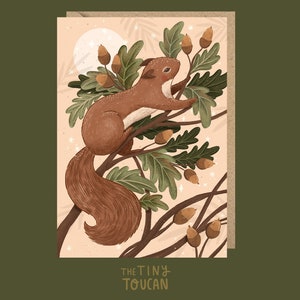 Eekhoorn kerstkaart- HEDGEROW RANGE- A6, Matte dikke gerecyclede kaart. bruine kraft enveloppen, Verkrijgbaar als set