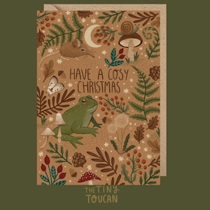 Kikkerkerstkaart - HEDGEROW RANGE- A6, mat dik gerecycled karton. bruine kraft-enveloppen, verkrijgbaar als set
