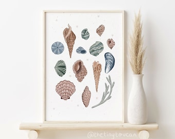 Sea Shells Fine Art Print- Boho Under The Sea- Ocean Decor- Sea Nursery Decor- Nautical- Muted Earth Tones Colours- Ocean Charity Donation