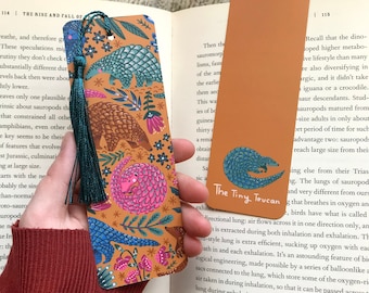 Pangolin bookmark. Mushroom illustration- Fungi- With or without tassel- Kawaii bookmark- Book worm gift- Book lover-  Pretty Stationery