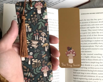 Black Mushies bookmark. Mushrooms illustration- With or without tassel- Kawaii bookmark- Book worm gift- Book lover-  Pretty Stationery