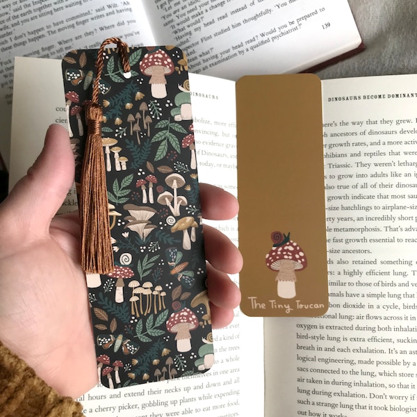 Black Mushies bookmark. Mushrooms illustration- With or without tassel- Kawaii bookmark- Book worm gift- Book lover-  Pretty Stationery