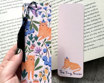 Spring Tigers bookmark. Blueberries, Butterflies and flowers- With or without tassel- Kawaii bookmark- Book worm gift- Pretty Stationery