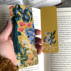 Snake bookmark. Decorative snakes illustration- With or without tassel- Kawaii bookmark- Book worm gift- Book lover-  Pretty Stationery