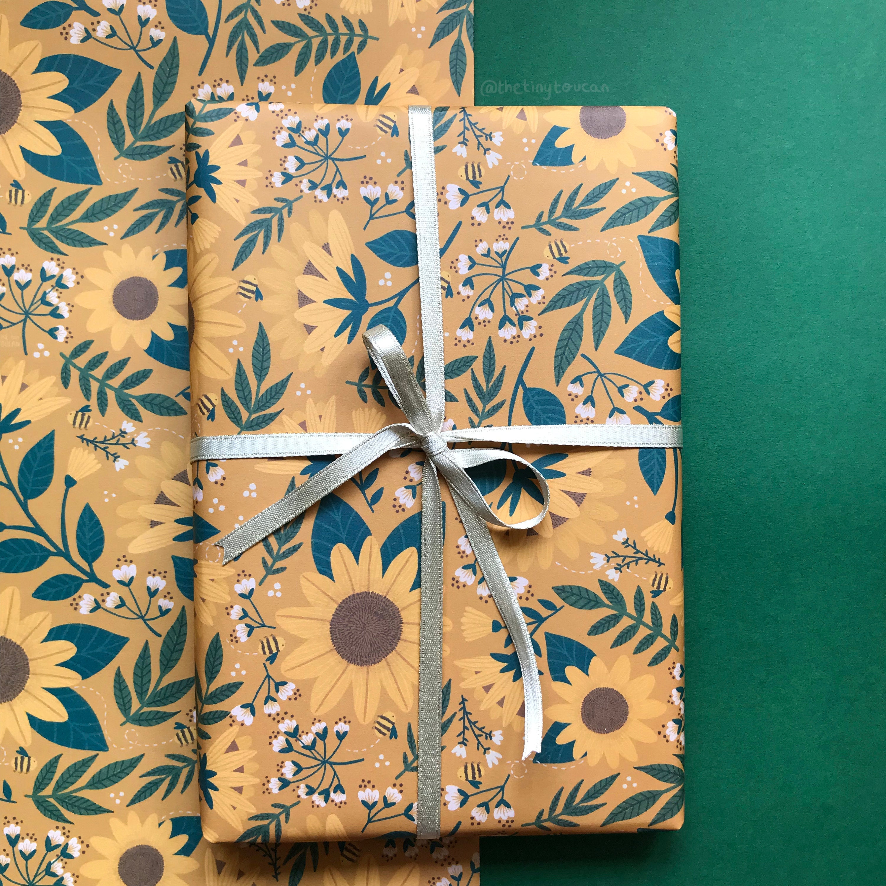 Christmas Flowers Wrapping Paper Red Orange Teal Green Floral Gift Wrapping  Paper Christmas Non Traditional Luxury Sunflower Gift Wrap Paper 