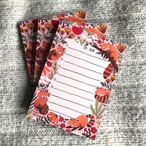 Pink Red Panda TO-DO  List- A6- Red Panda- Kawaii- Grumpy Cute- Cottagecore- Organisation-Mindfulness- Memo- Eco Stationery- Sustainable