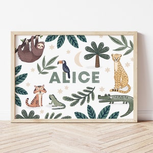 JUNGLE NAME PRINT- Customisable- Nursery Wall Art- Jungle Decor- Gender Neutral- Safari Decor- Plastic Free