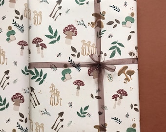 Cream Mushies Wrap- (A2+ Folded Sheet) Mushroom illustrated wrapping paper- Fungi-  Pretty Stationery- Gift Wrap- Mushroom gift- sustainable