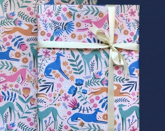 Long Dogs Wrap- (A2+ Folded Sheet) Greyhound Saluki Whippet illustrated wrapping paper- Pretty Stationery- Gift Wrap- Dog Lover gift