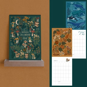 DATELESS Calendar- Perpetual- Academic Year, A4 Illustrated Wall calendar. Cottagecore. Mushrooms. 12 month planner. Please read description