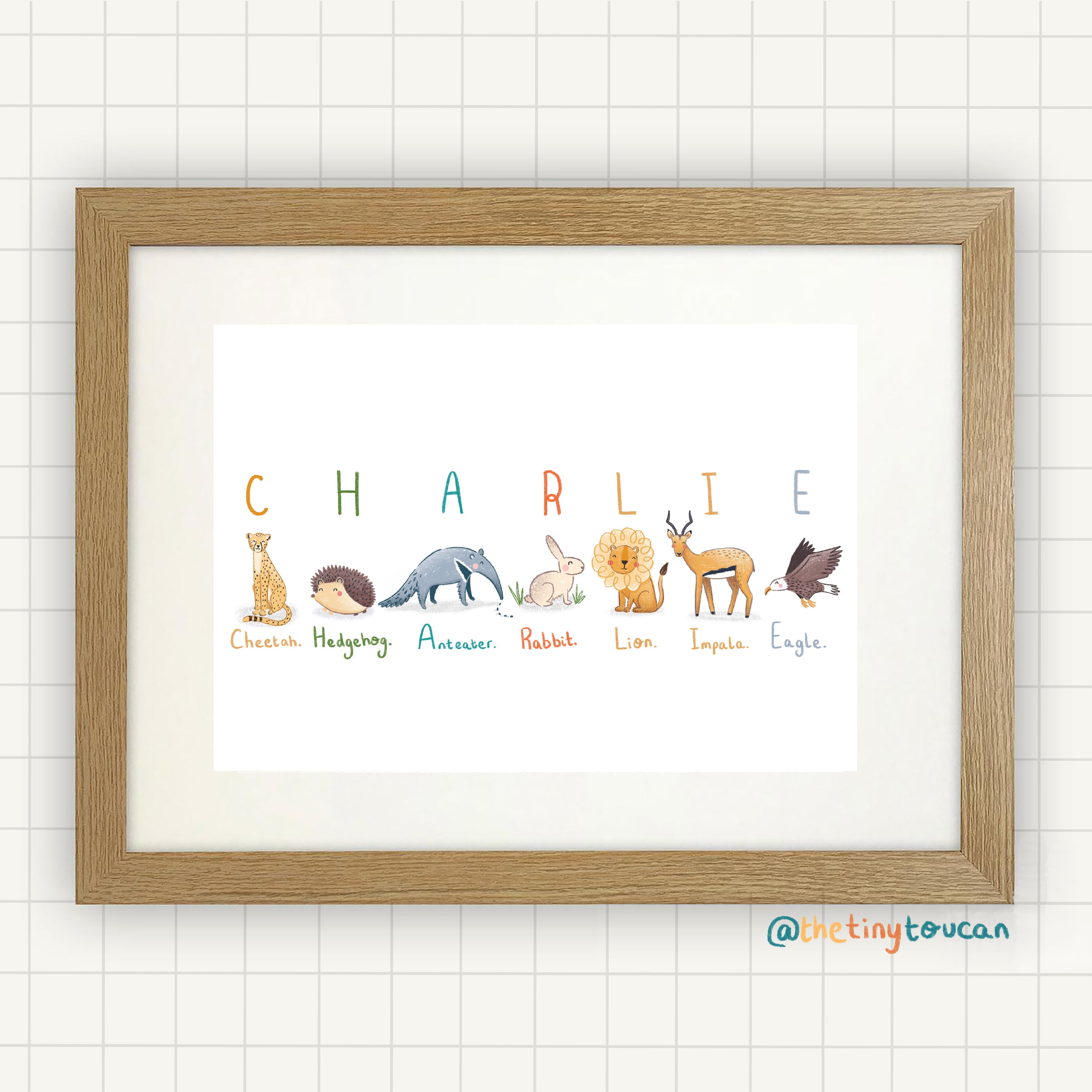 CUSTOM KIDS NAME A4/A3 Art Print. Nursery Wall Art Animal | Etsy