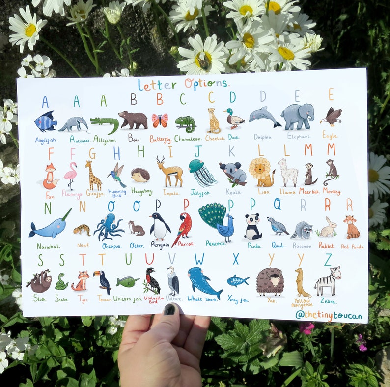 ANIMAL ALPHABET NAME Art personalised Name A4/A3 print. Choose any colours Nursery Wall Art Interior Decor image 6