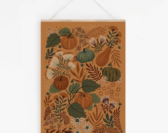 Pumpkins and Gourds Art Print- A5, A4, A3- Interior Decor- Plastic free, sustainable gifting- cottagecore decor