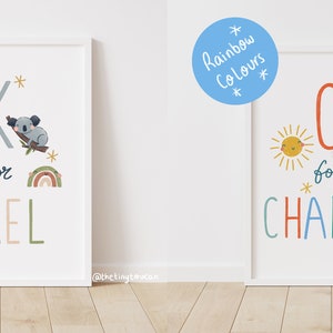 ANIMAL ALPHABET NAME Art personalised Name A4/A3 print. Choose any colours Nursery Wall Art Interior Decor image 3