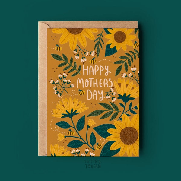 Sunflower mothers Day Card, A6 Mothers Day Card- Mum- Love You Mum- Matte thick recycled card