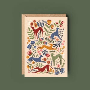 Sighthounds Everyday Card - A6 Happy Birthday, Whippet, Greyhound Matowa, bardzo gruba, recyklingowa kartka - Pusta w środku - folk floral
