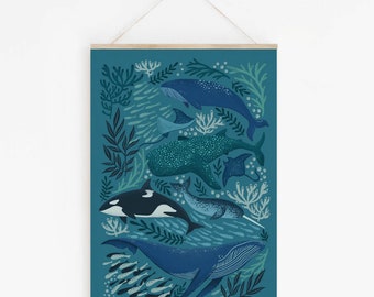 Whales Fine Art Print- A5, A4, A3- Interior Decor- Plastic free, sustainable gifting- Under the sea- Nautical