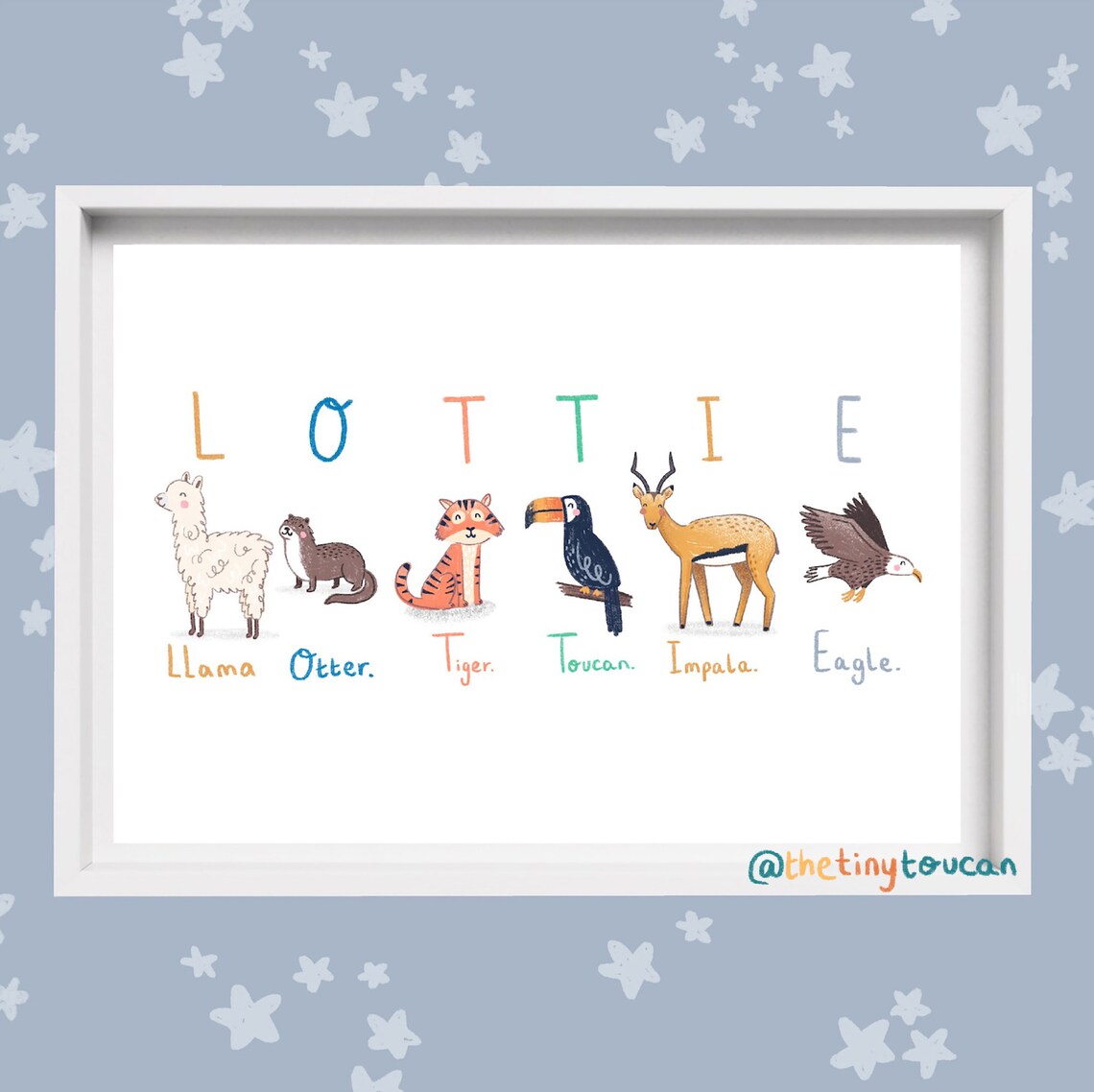 CUSTOM KIDS NAME A4/A3 Art Print. Nursery Wall Art Animal | Etsy