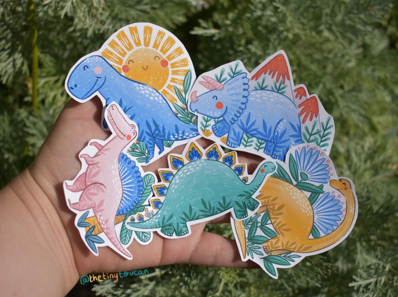 Happy Dinosaurs Sticker Pack!  (5 happy Dinosaurs stickers, tech stickers, laptop sticker, cute) 