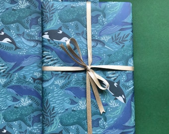 Whales Gift Wrap- (A2+ Folded Sheet) illustrated wrapping paper- Pretty Stationery- Gift Wrap- sustainable stationery