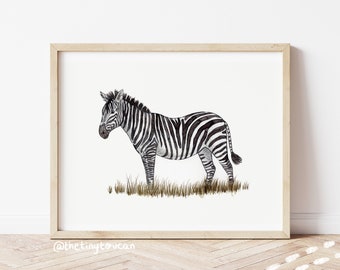 WATERCOLOUR ZEBRA PRINT. Fine Art Print, Sustainably sourced paper and packaging, Available A5/A4/A3 animal nursery print.