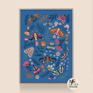 Decorative Moths Fine Art Print- Colourful Home Decor- Unique Wall Art- A5, A4, A3- Interior Decor- Plastic free, sustainable gifting-