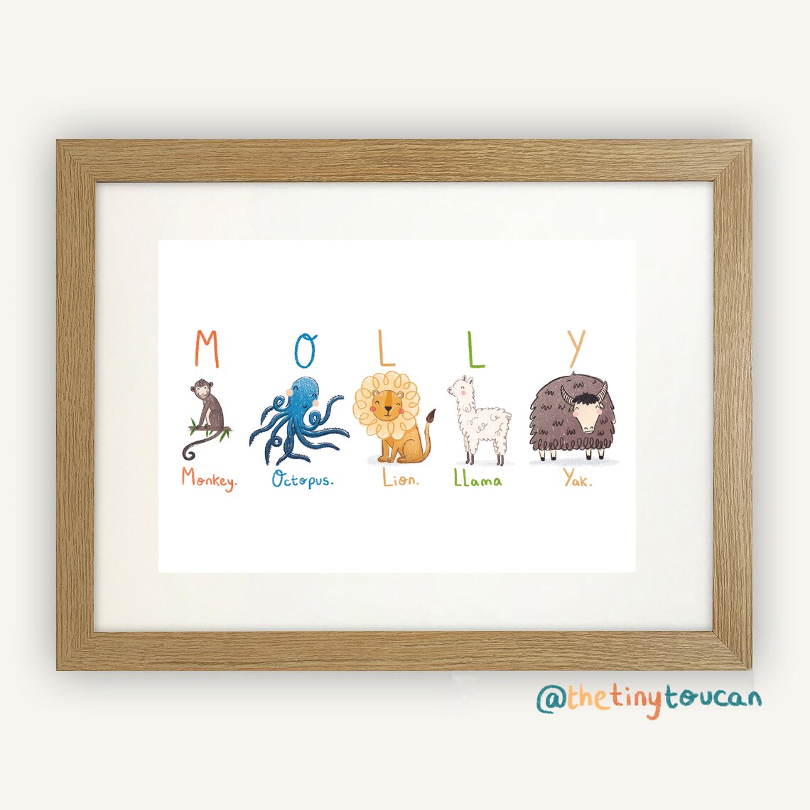 CUSTOM KIDS NAME A4/A3 Art Print. Nursery Wall Art Animal | Etsy