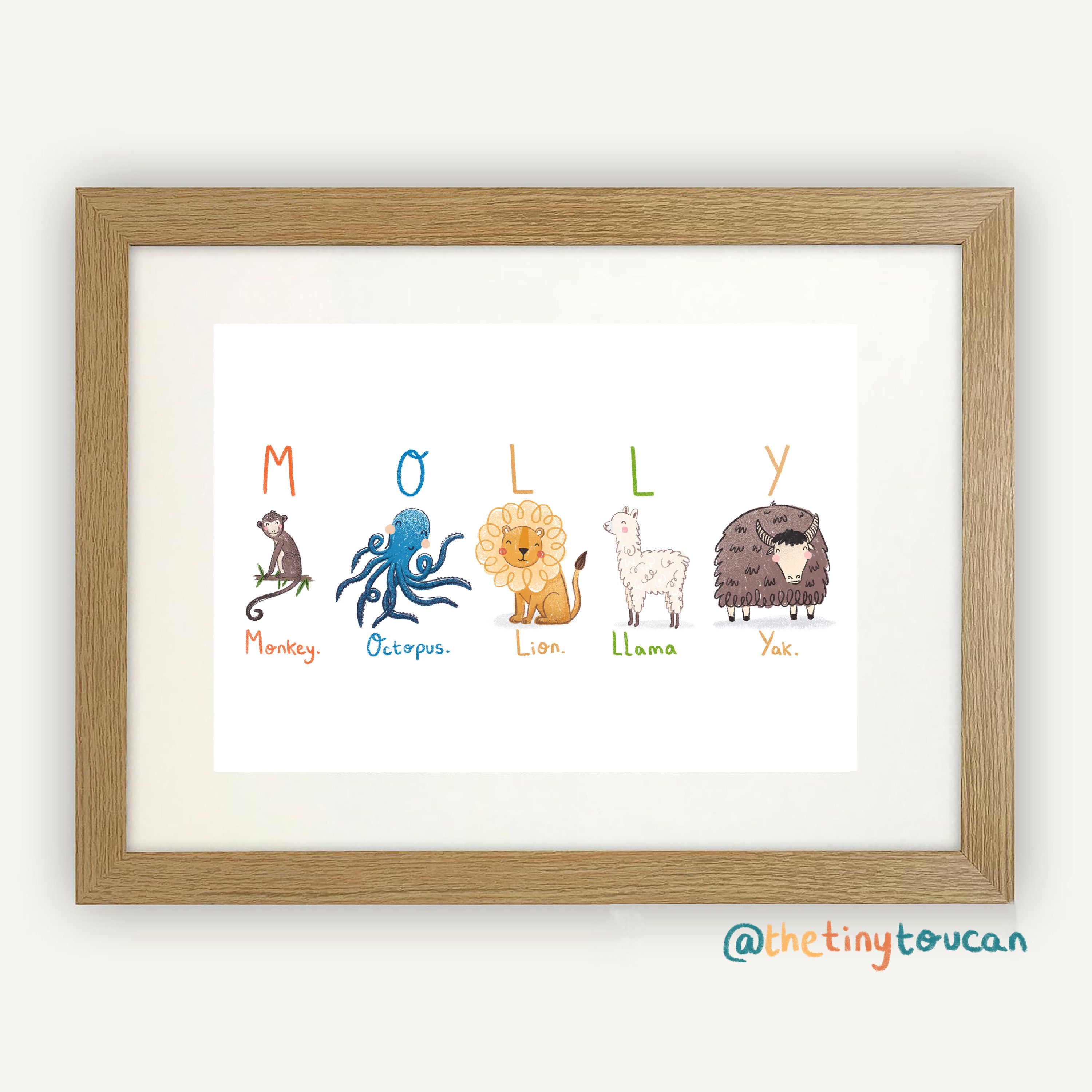 CUSTOM KIDS NAME A4/A3 Art Print. Nursery Wall Art Animal | Etsy