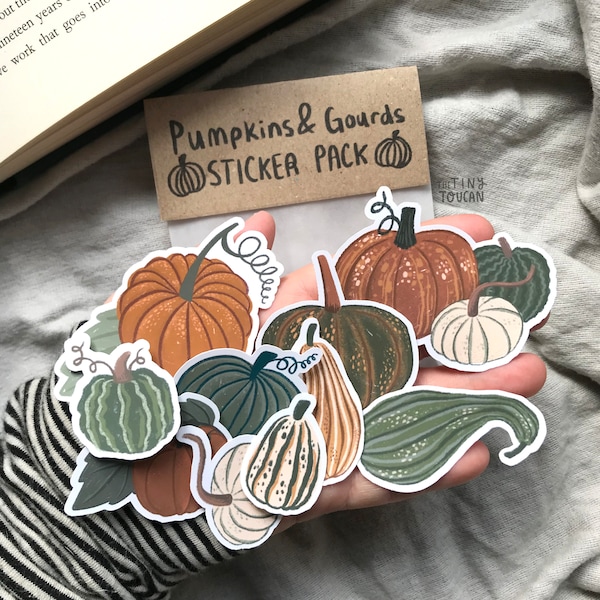 ¡Paquete de pegatinas de calabazas y calabacines! Resistente al agua - Estilo cottagecore - Pegatinas acogedoras - Pegatinas para portátil