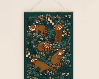 Red Panda Art Print- Woodland, Earthy, Warm, A5, A4, A3- Interieur Decor- Plastic gratis, duurzaam cadeau-cottagecore. Kader niet inbegrepen