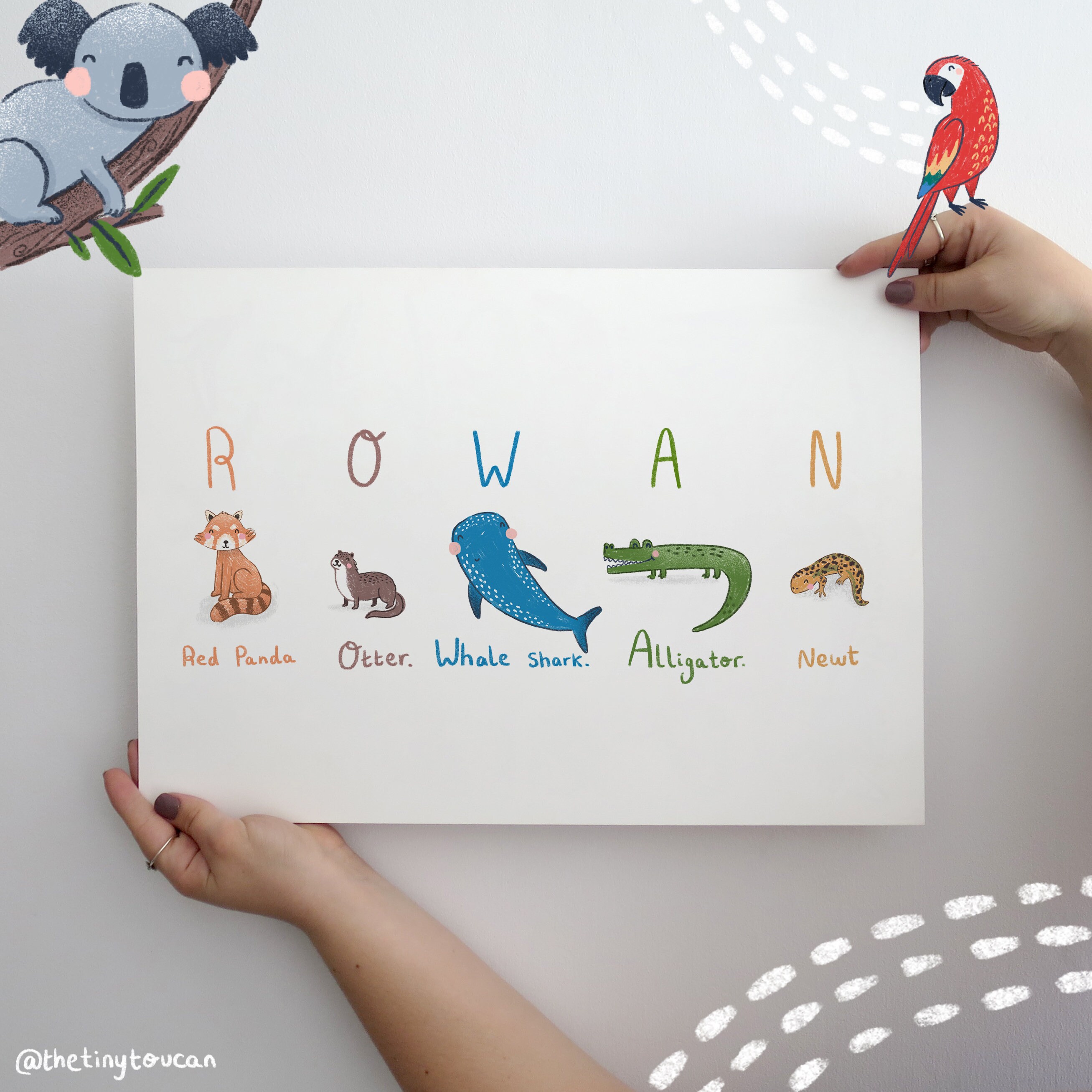 CUSTOM KIDS NAME A4/A3 Art Print. Nursery Wall Art Animal | Etsy